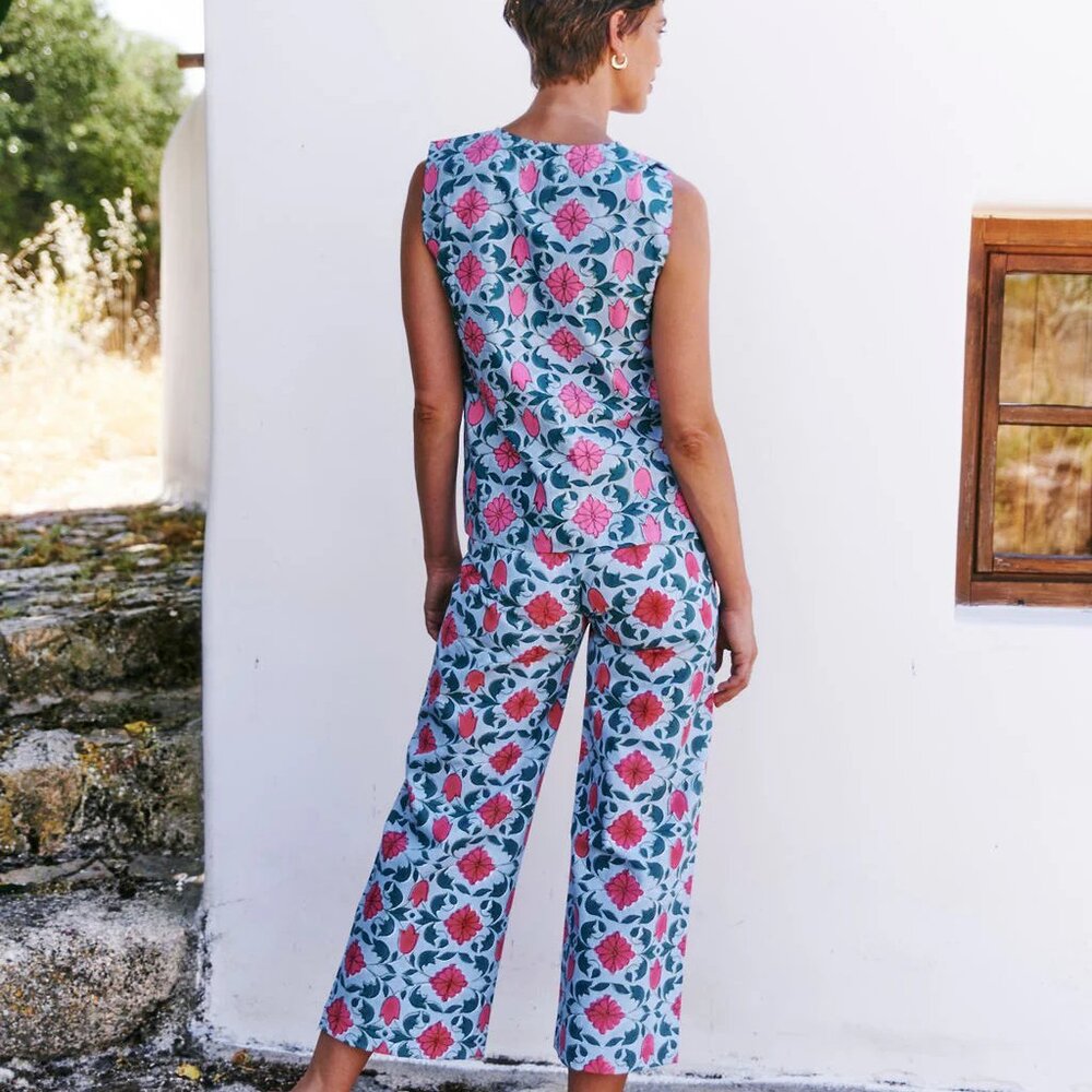 NWT - SZ Block Prints Salvia Blue Lisbon Print Disco Pants - Picture 4 of 4